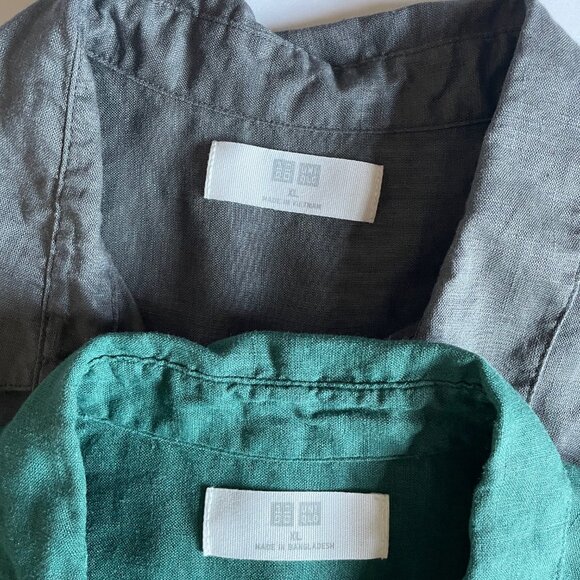 TWO Uniqlo linen shirts women's size XL gray, green - Picture 2 of 9